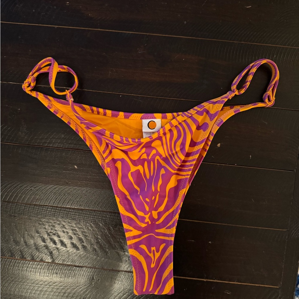 High-Cut Purple and Orange Printed Bikini Bottom